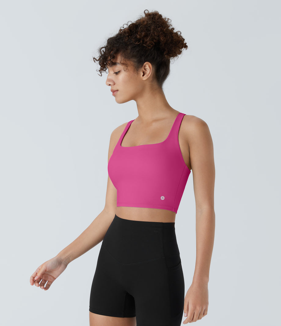 SoftlyZero™ Airy Square Neck Backless Crisscross Cropped Cool Touch Yoga Tank Top-UPF50+ - Fuchsia Fedora