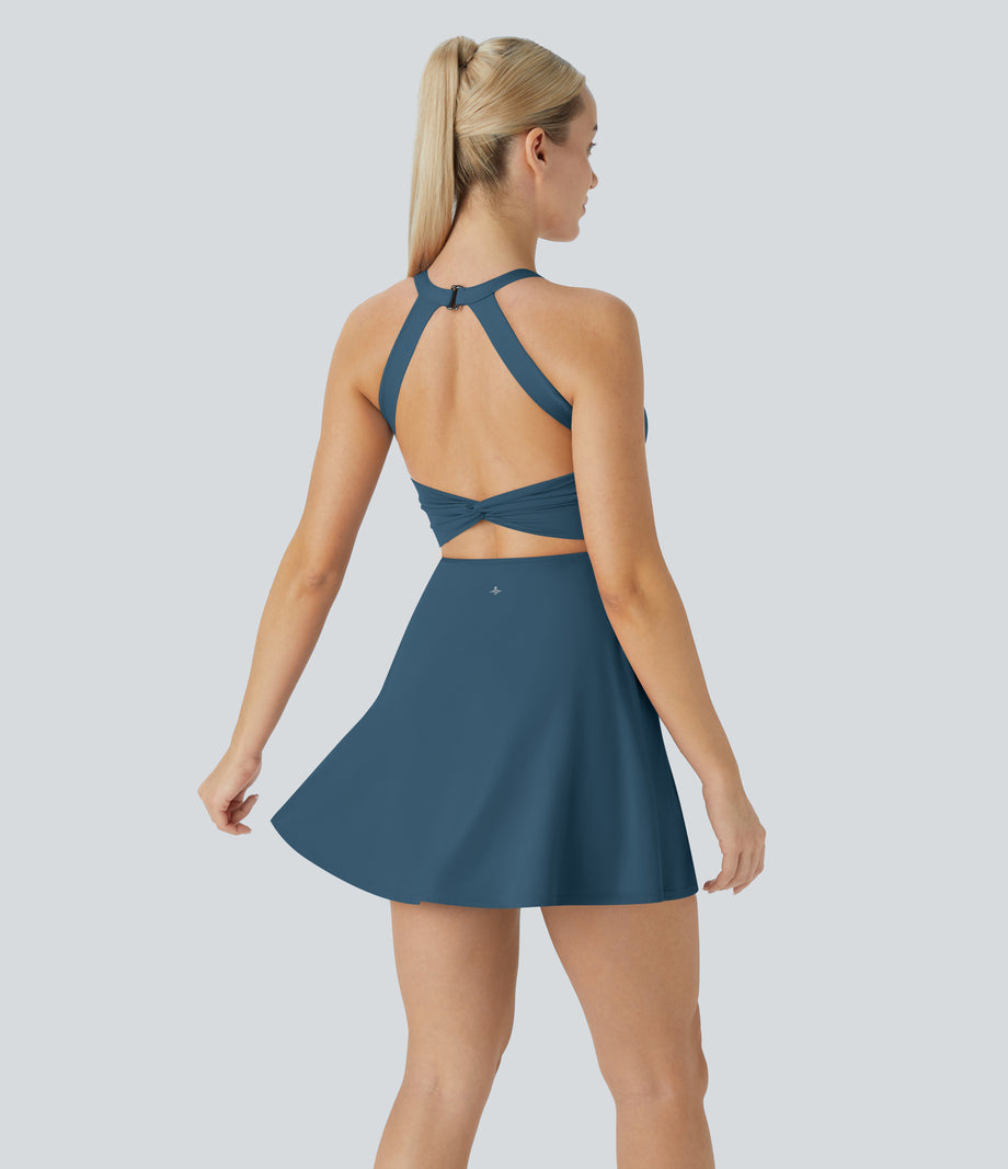 SoftlyZero™ Airy Backless Twisted Cool Touch Dance Active Dress-Easy Peezy Edition - Majolica Blue