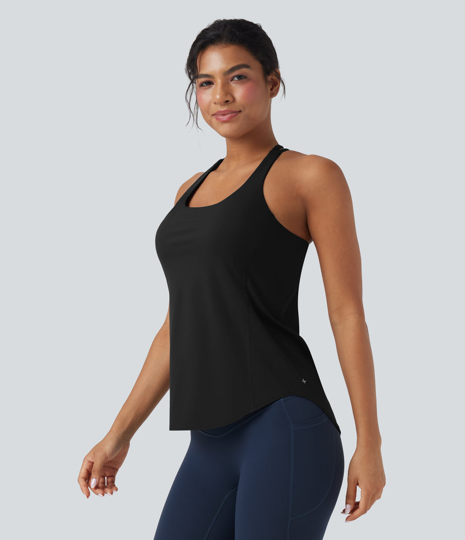 Halara UltraSculpt™ Round Neck Crisscross Back Running Tank Tops DD-F Cups - Black