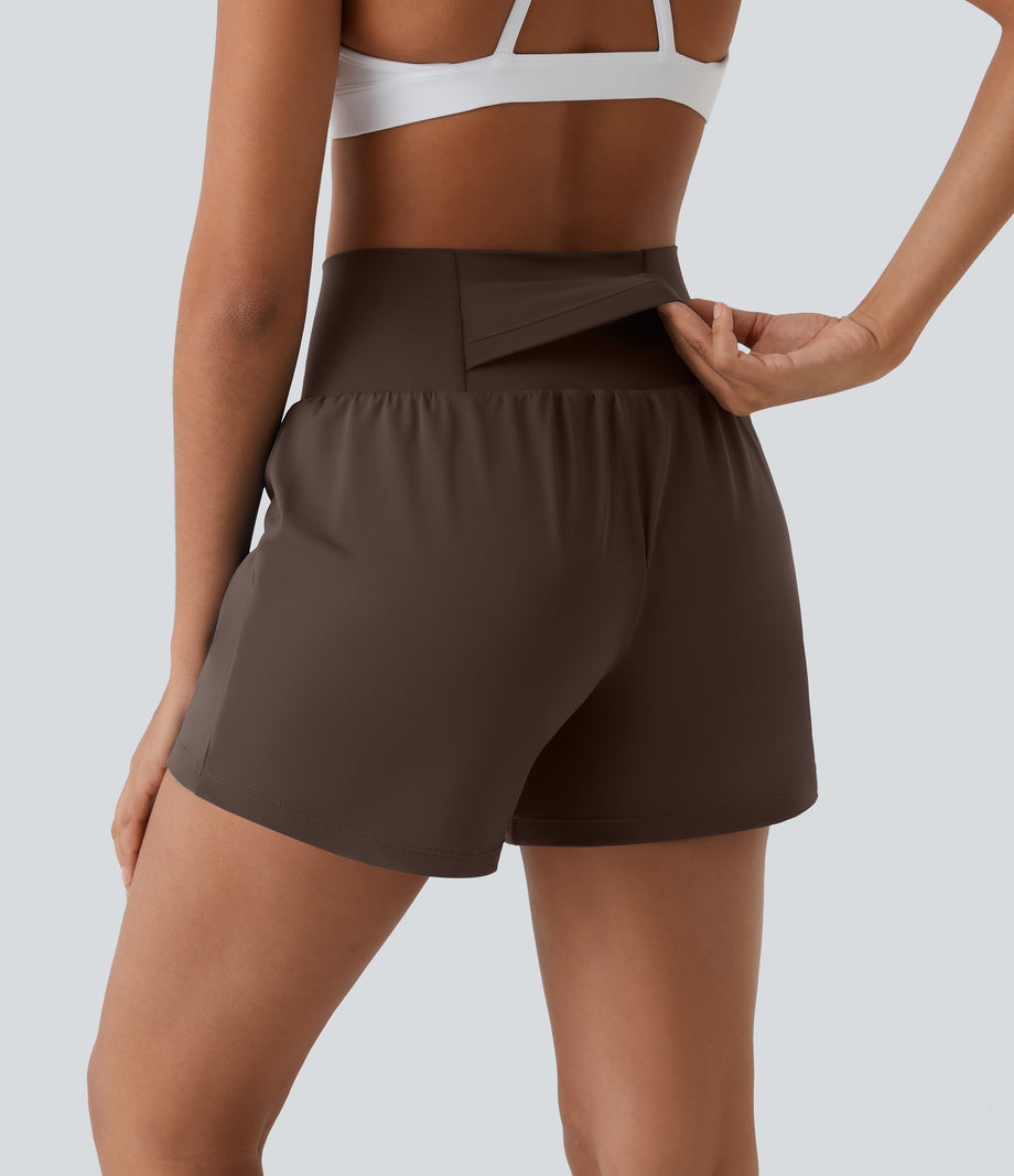 SoftlyZero™ Airy Super High Waisted 2-in-1  Cool Touch Yoga Shorts 5'' with Pockets-Longer Length - Chocolate Martini