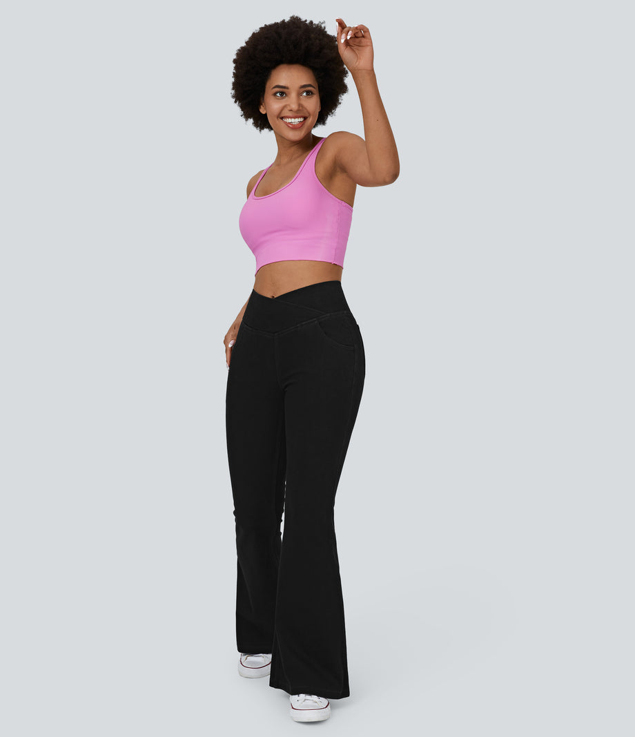 Halara Flex™ High Waisted Crossover Pocket Washed Casual Jeans - Black Denim