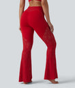 SoftlyZero™ High Waisted Crossover Pocket Contrast Lace Flare Yoga Leggings - Salsa