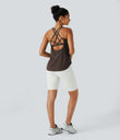Halara UltraSculpt™ Round Neck Curved Hem Workout Tank Top - Hot Fudge