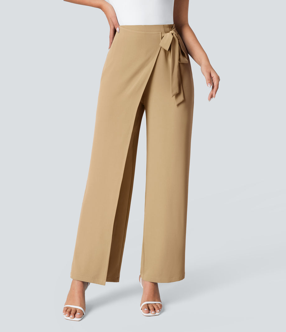 Halara Flex™ High Waisted Tie Side Wide Leg Work Pants - Desert Brown