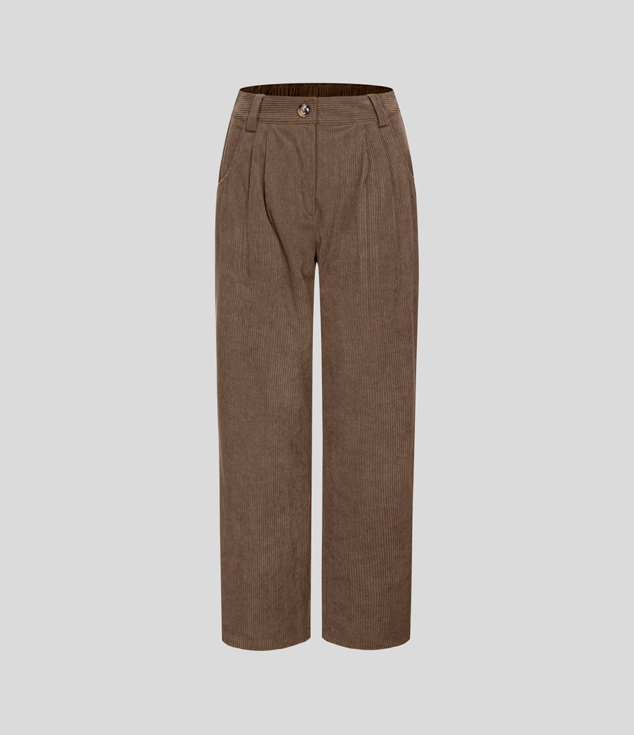 Mid Rise Zipper Pocket Corduroy Casual Pants - Acorn