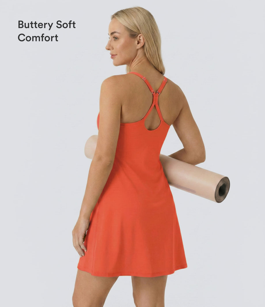 SoftlyZero™ Airy Cut Out 2-in-1 Pocket Cool Touch Longer Active Dress-UPF50+ - Tigerlily