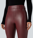 High Waisted Stretchy PU Fleece Casual Leggings with Pockets - Andorra