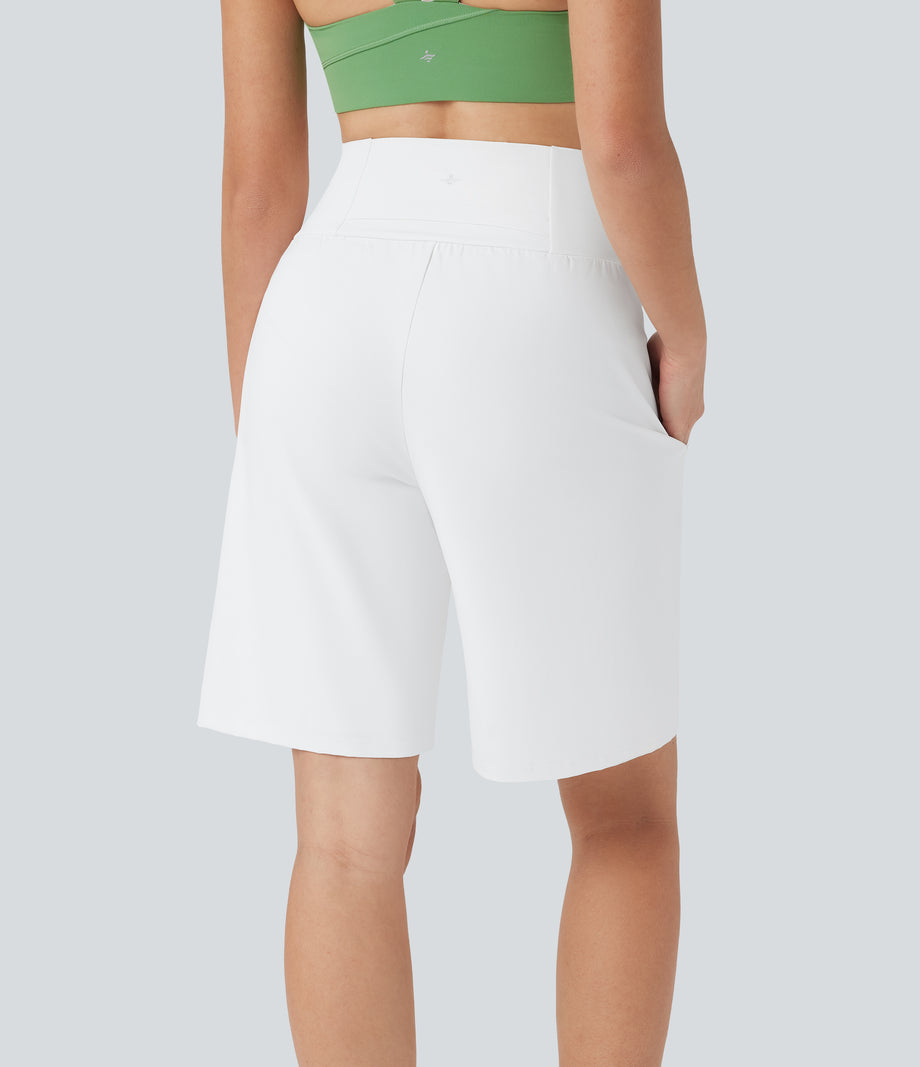 SoftlyZero™ Airy High Waisted Pockets Cool Touch Yoga Bermuda Shorts - White