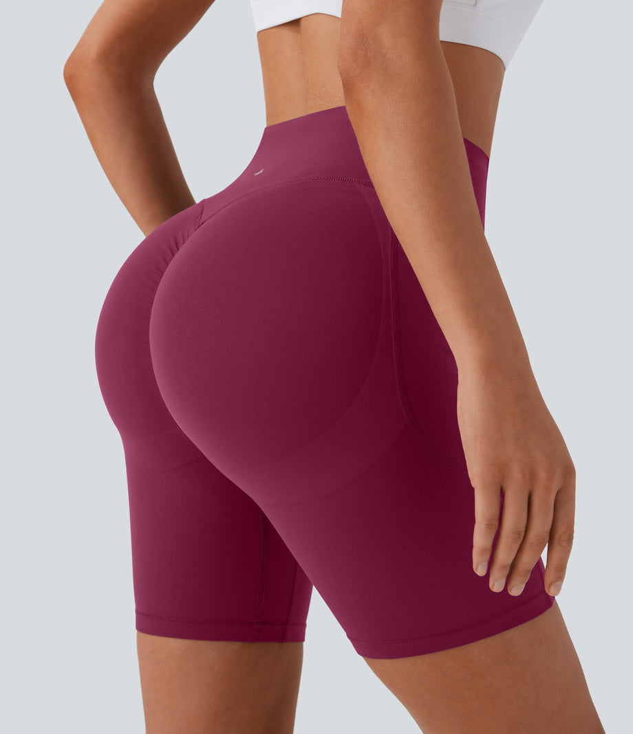 Halara UltraSculpt™ High Waisted Scrunch Butt Lifting Tummy Control Side Pocket Shaping Workout Biker Shorts 7'' - Red Plum