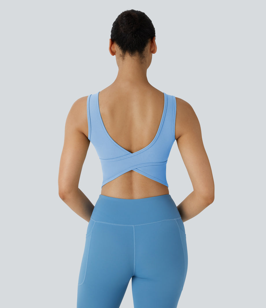 U Neck Crossover Barre Ballet Dance Tank Top A-D Cups - Fresh Blue