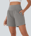 SoftlyZero™ Airy Super High Waisted 2-in-1 Cool Touch Yoga Shorts 7" with Pockets - Steeple Gray