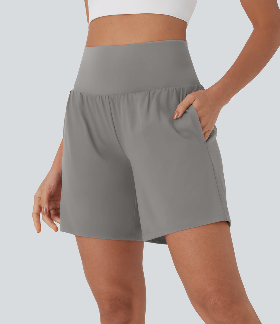 SoftlyZero™ Airy Super High Waisted 2-in-1 Cool Touch Yoga Shorts 7" with Pockets - Steeple Gray