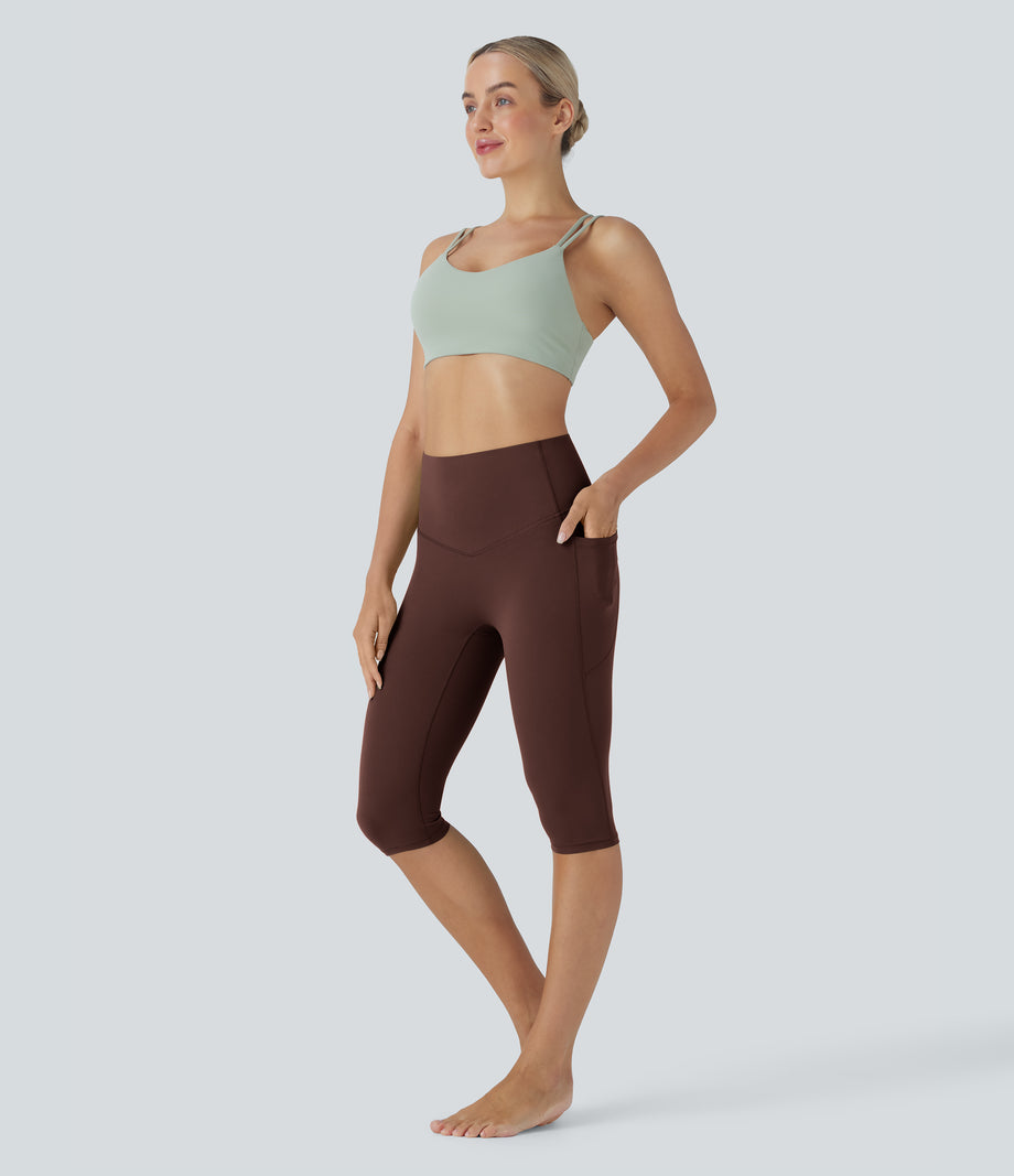 Halara UltraSculpt™ High Waisted Tummy Control Pedal Pusher Yoga Leggings with Pockets - Bitter Chocolate
