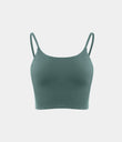 Basic Padded Workout Cropped Low Support Tank Top A-D Cups - Blue Spruce