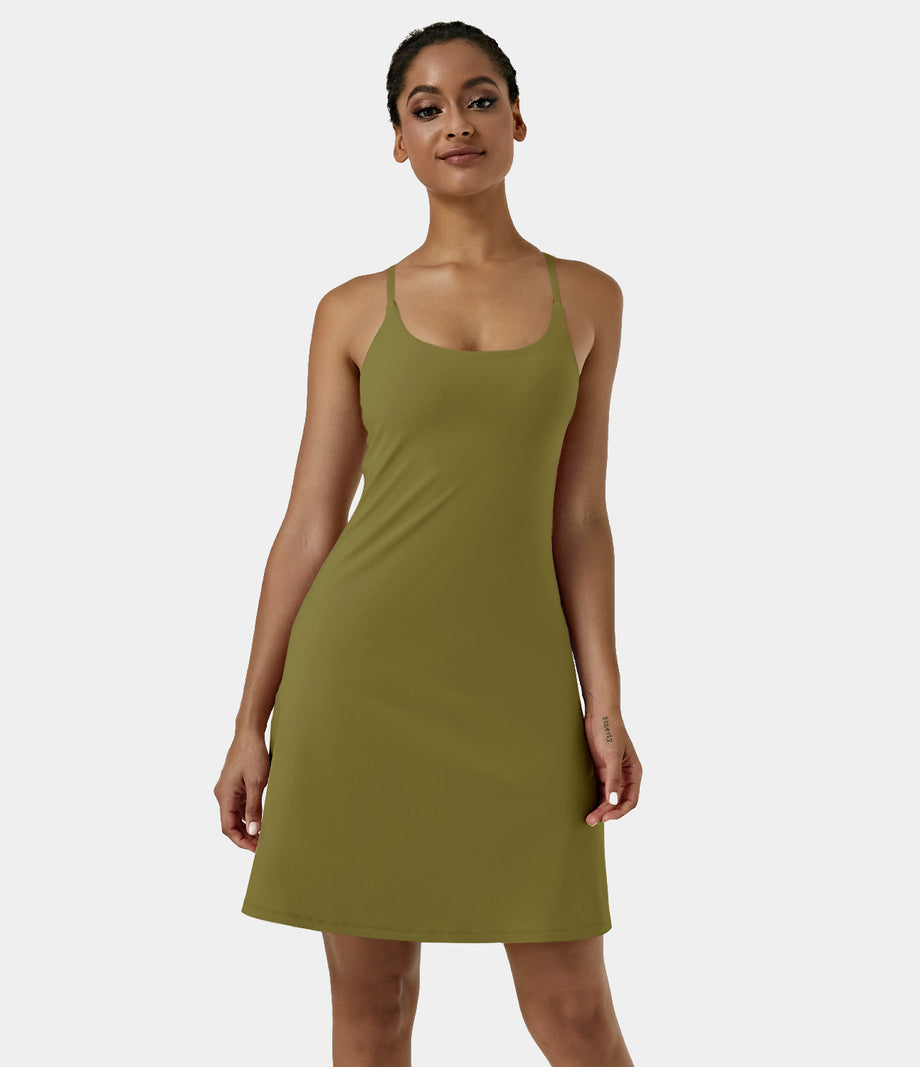 SoftlyZero™ Airy Cut Out 2-in-1 Pocket Cool Touch Longer Active Dress-UPF50+ - Olive Green