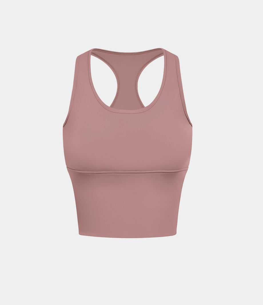 SoftlyZero™ Plush U Neck Racerback Cut Out Cropped Yoga Tank Top - Ash Rose
