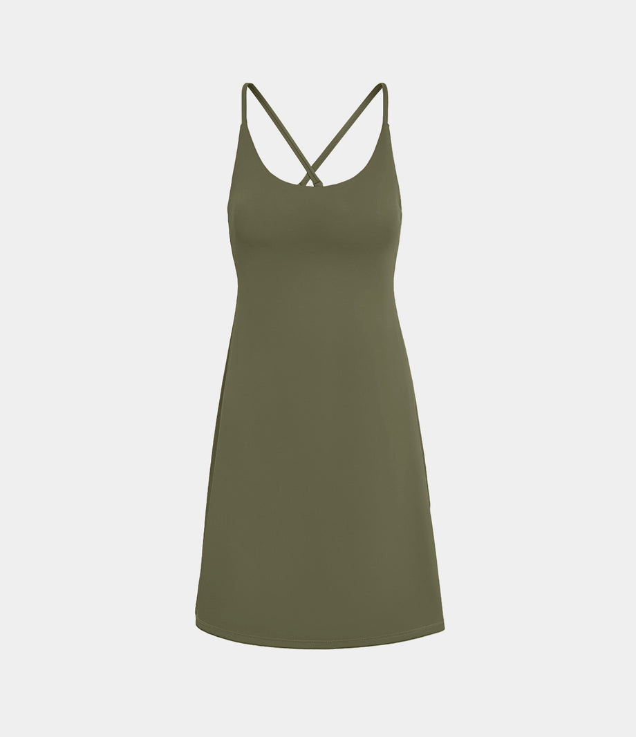 SoftlyZero™ Plush 2-in-1 Pocket Mini Active Dress DD-F Cups - Grass Grey Green