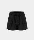 High Waisted Elastic Waistband Drawstring Pleated Yoga Shorts 3" with Pockets - Black