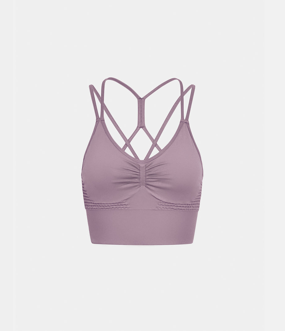 OneForm Seamless Flow Low Support Ruched Double Straps Sports Bra A-D Cups - Lilac Blush