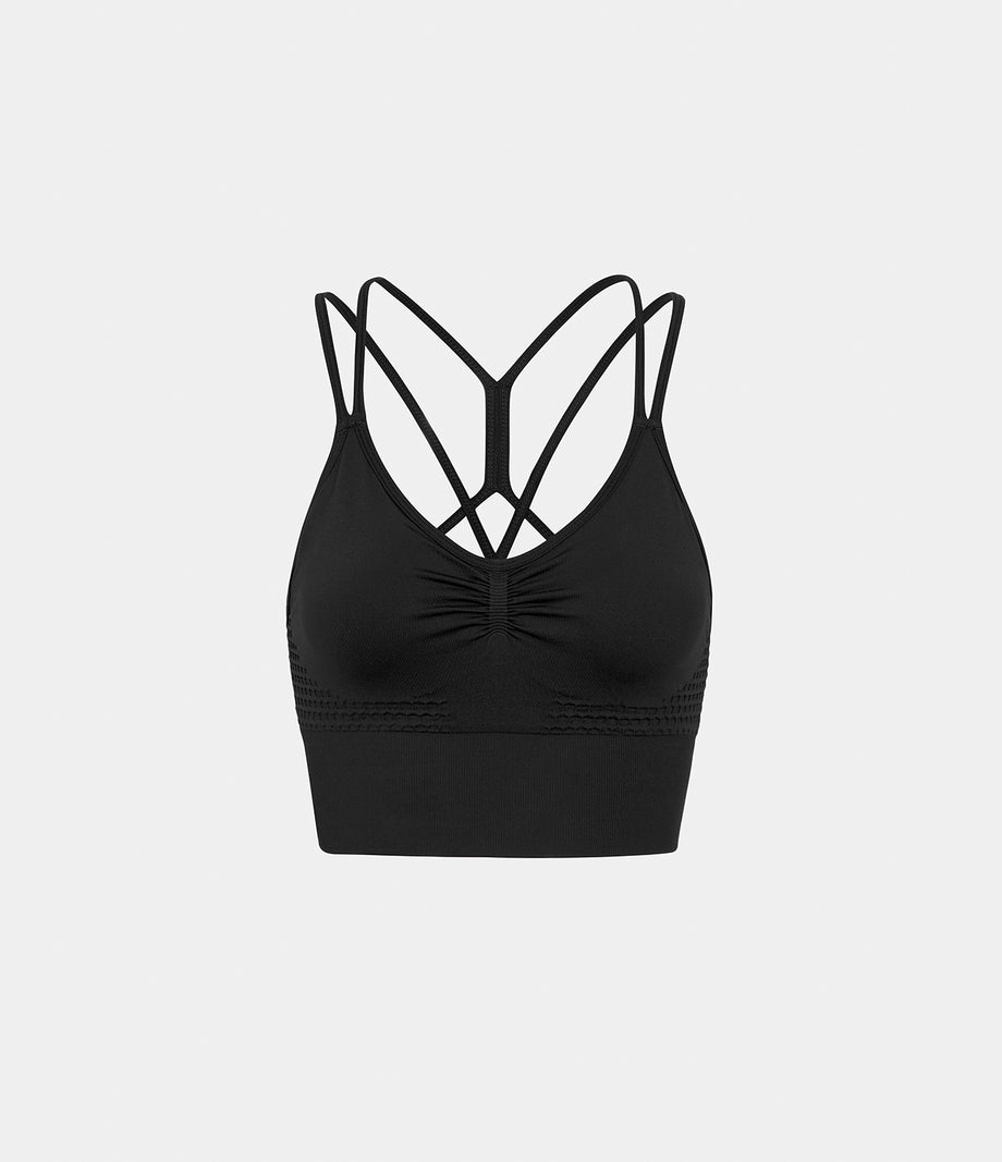 OneForm Seamless Flow Low Support Ruched Double Straps Sports Bra A-D Cups - Black