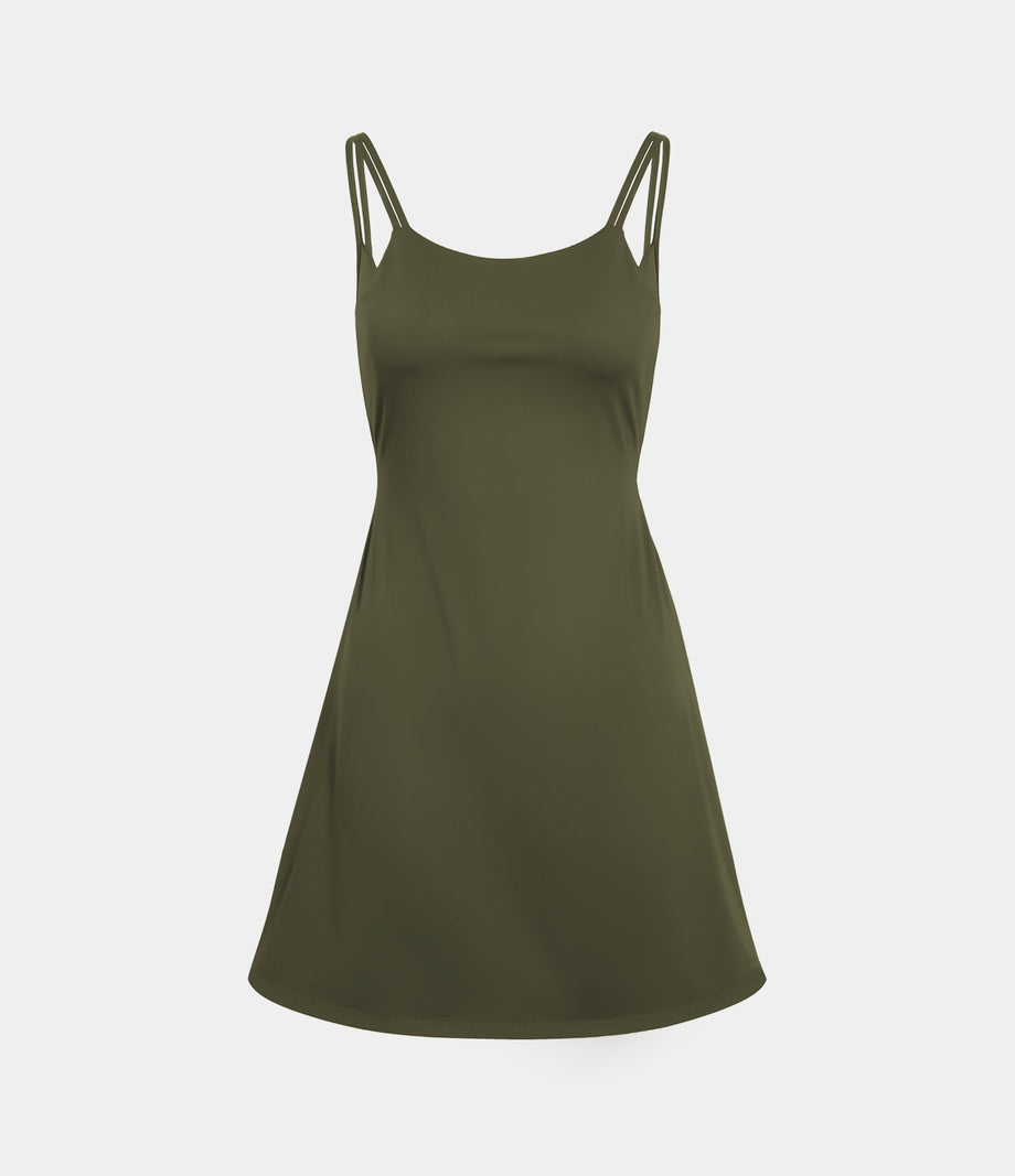 SoftlyZero™ Plush Double Straps 2-Piece Pocket Slip Dance Active Dress A-D Cups - Grass Grey Green